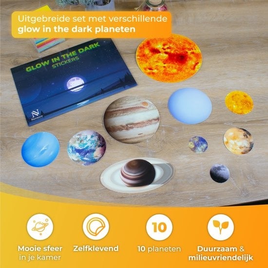 Nuvance - Glow in the Dark Sterren- Planeten - 10 stuks - Muurstickers Babykamer