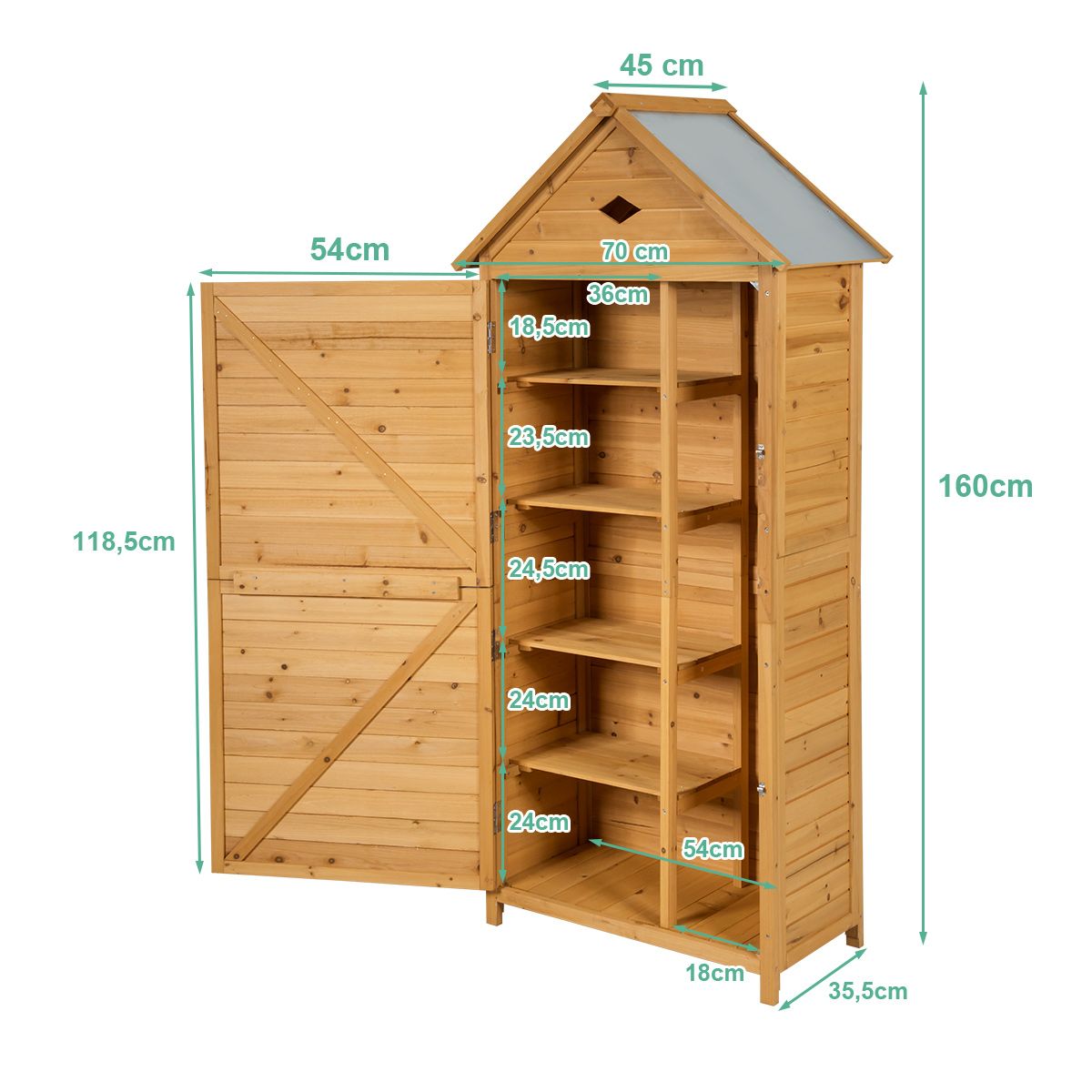Coast Houten Tuinschuur - 5 legplanken - zadeldak - natuurlijk hout - 70 x 35,5 x 160 cm