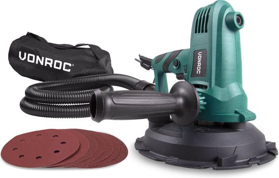VONROC DS501AC Schuurmachine – 750W – Ø180 mm Schuurzool – Met Stofafzuiging - Slang - Opvangzak - 8 Schuurvellen