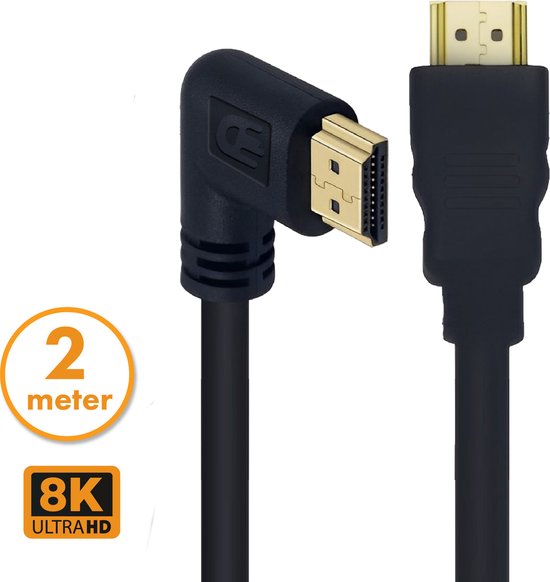 Drivv. HDMI Kabel 2.1 - Haaks - Ultra HD 8K - HDMI naar HDMI - 2 meter - Zwart