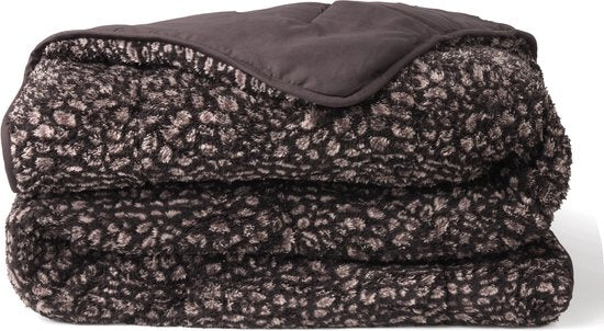 Soulsnooze Teddy Dekbed Panter Antraciet 240×220 - 2-in-1 Dekbed Zonder Overtrek - Wasbaar Dekbed zonder Hoes - Deken - Bedsprei - Fluffy Plaid