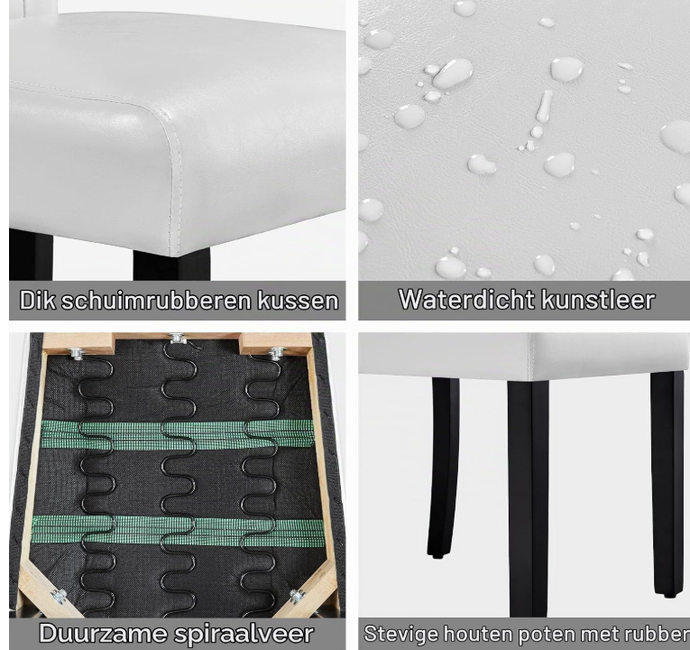 Yaheetech Eetkamerstoelen Set van 2 - Wit - 45,5 x 60,5 x 98 cm - Hoge Rugleuning, Kunstleer