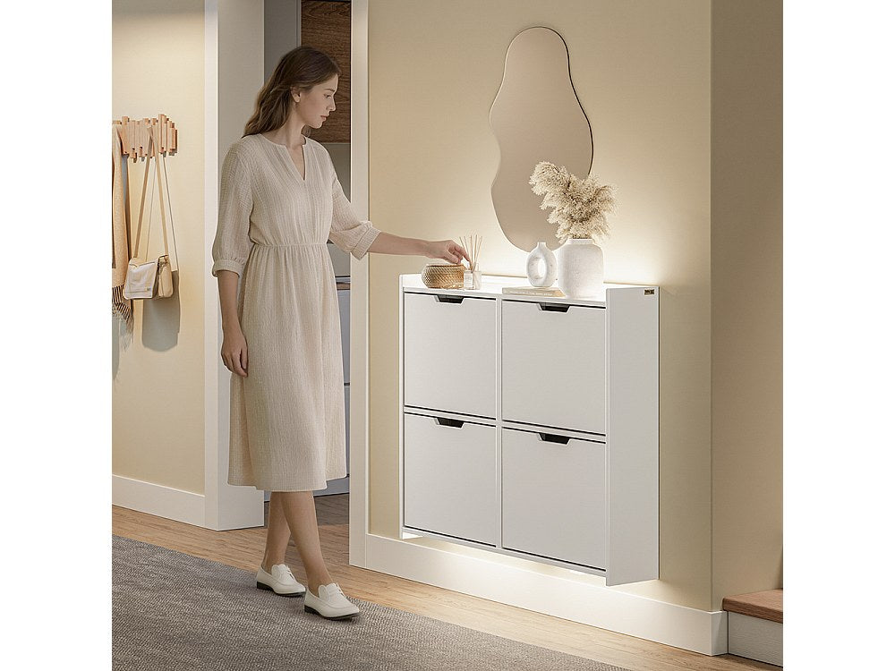 Sobuy Schoenenkast 4 Klaptuigen - Compact Ontwerp voor Halletje - 100x19x93 cm - Wit