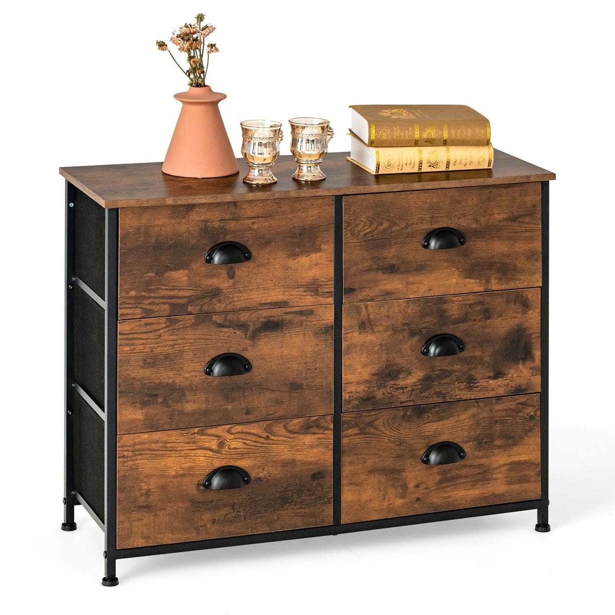 Coast Ladekast - met 6 Laden - Hout - 80 x 30 x 63 cm - Rustiek Bruin