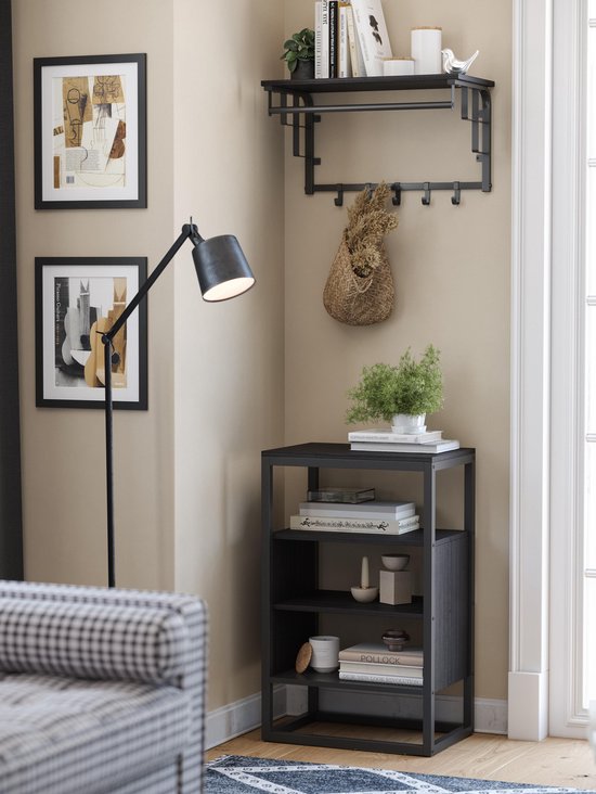 O'DADDY® Wandtafel - Sidetable Industrieel - met 2 gaasplanken - Bijzettafel 60x30x60 cm - Haltafel - kleur zwart / donkergrijs