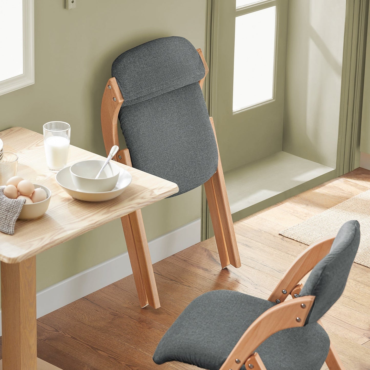SoBuy Houten Klapstoel met Gestoffeerde Zitting - 47x57x79 cm - Beukenhout