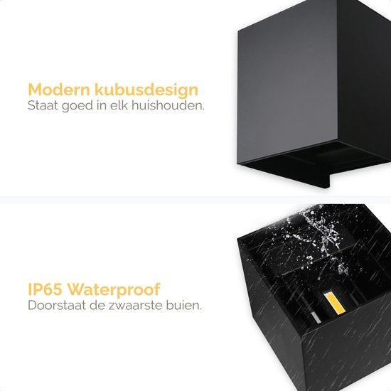 Goliving lamp – Wandlamp zwart binnen en buiten – Kubuslamp industrieel – Buitenlamp - Waterdichte LED-verlichting - Energiezuinig en roestvrij - 10x10x10 cm