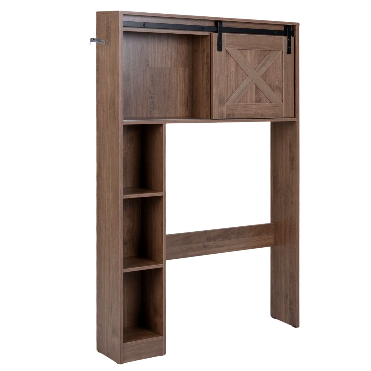 Coast toiletkast met schuifdeur - vrijstaand badkamerrek - hout en MDF - donkerbruin - 84 x 17 x 128 cm