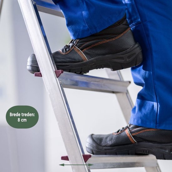 BRASQ Huishoudtrap 6-treden Zilver - keukentrap inklapbaar aluminium voor particulier en professioneel gebruik - Trap Ladder - Anti slip