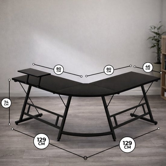 Bayt Hoekbureau - Bureau - Game Bureau - Gaming bureau - L vormig bureau - Computertafel - Zwart - 129 x 129 x 74 cm