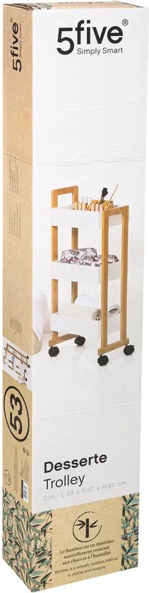 Keuken trolley 3-laags - bamboe hout - wit/bruin - 41 x 20 x 80 cm - badkamer