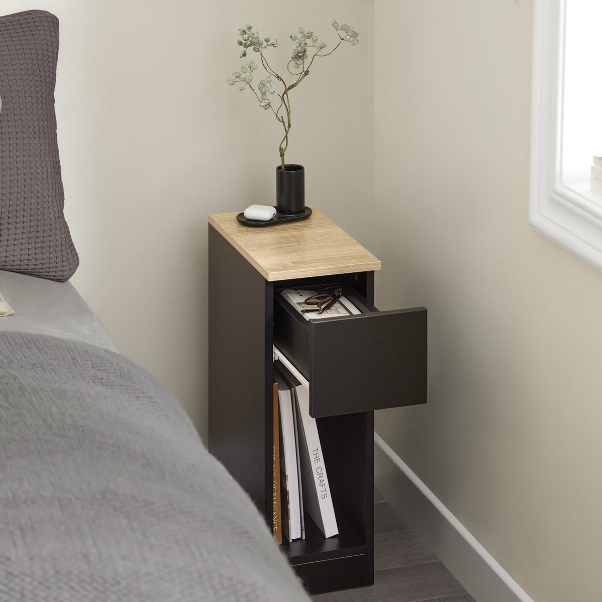 SoBuy Nachtkastje met Lade en Opbergvak - Set van 2 - 20x35x60 cm - Max. 20KG - Zwart