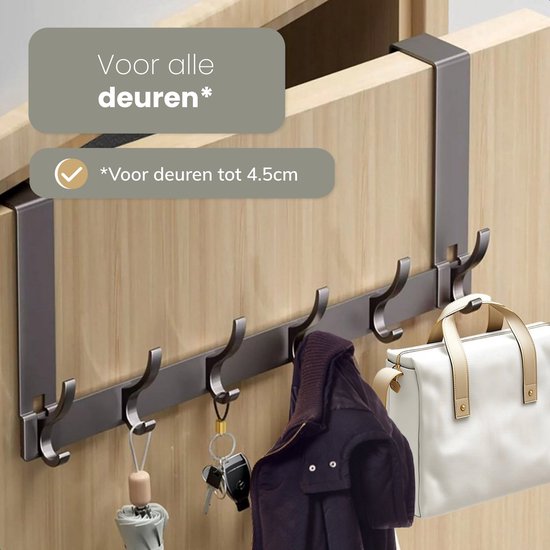 Deur kapstok - 12 haken - RVS - Hangend - Kapstokken - Kleer - Kleding - Hangers - Haak - Vintage - Industrieel - Garde robe - Zwart - Luft