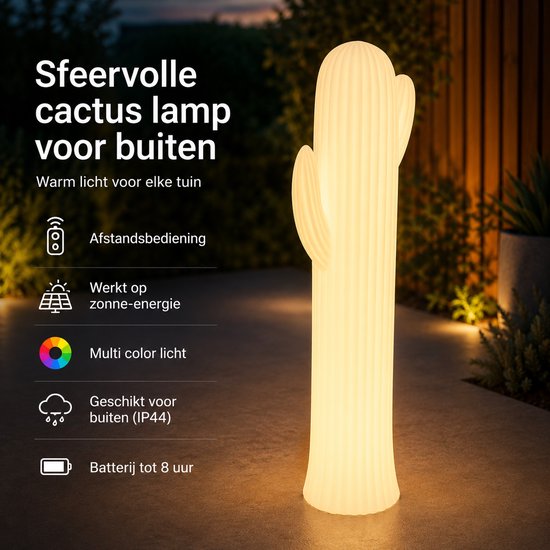Smartwares LED Solar XXL Tuinlamp – 110cm - RGB - Decoratieve Cactus Buitenverlichting - Party lamp - Wilde Westen - Met Afstandsbediening en Sensor - Buitenlamp – Kleurverandering – Touchbediening – Automatische Inschakeling – 6‑8 Uur Werktijd