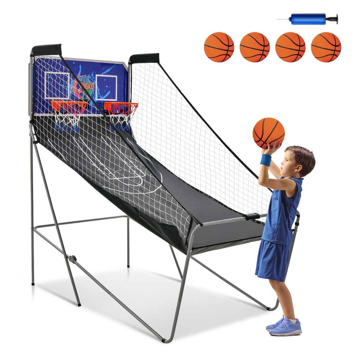 Coast Elektronisch Basketbalspel voor Binnen - Dubbel Schieten - Automatische Score - Donkerblauw + Zwart