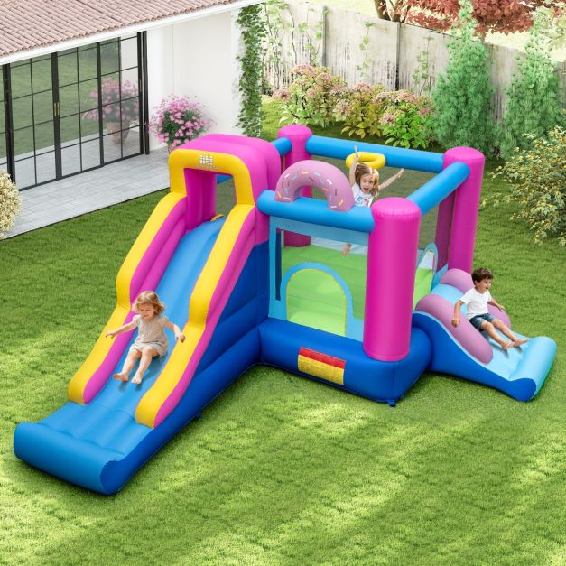 Coast Springkussen met Blower – Waterkasteel met Glijbanen en Klimwand 454 x 338 x 200 cm – Multicolor