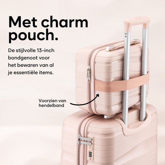 SC Travelin' Charm 4-delige Trolleyset – Handbagage & Check-in Koffers – 32L/60L/98L – Cijferslot – 360° Geruisloze Wielen – Lichtgewicht & Stevig – Modern Design - Lichtroze V2