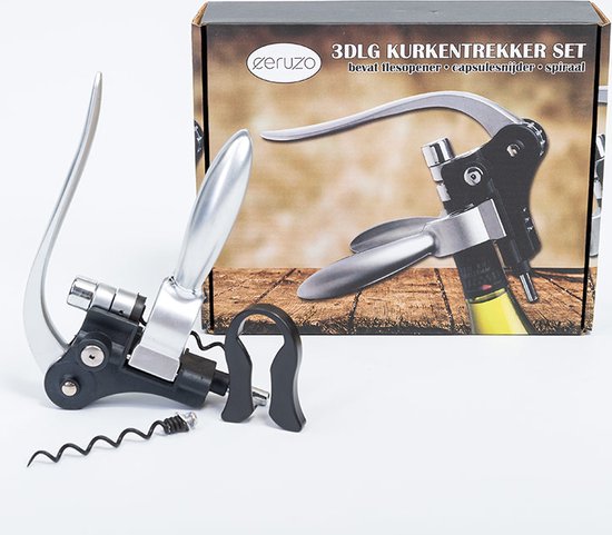 Kurkentrekker Deluxe - Hefboomopener - zwart - 19x4x14 cm