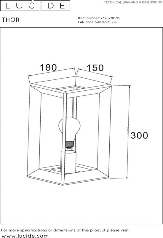 Lucide THOR - Wandlamp - 1xE27 - Grijs ijzer