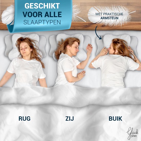Glückstoff Orthopedisch Kussen Nekklachten met Memory Foam - Hypoallergeen, Ergonomisch Kussen, Voor Nacken- en Rugpijn, Geschikt voor Alle Slapen, Inclusief Jute Beutel