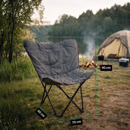 Camp active Vlinderstoel Opvouwbaar - Butterfly Chair Inclusief Draagtas - Campingstoel met Comfortabele Zitting - Lichtgewicht Klapstoel - 70 x 60 x 90 cm - Grijs
