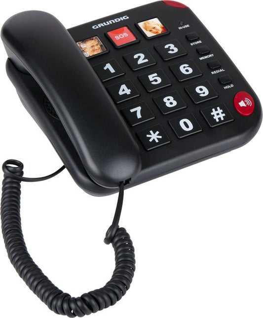 Grundig Senioren Telefoon Huistelefoon - Huistelefoon Senioren Grote Toetsen - Seniorentelefoon met Foto Sneltoetsen - Luidspreker en SOS-Knop - Zwart
