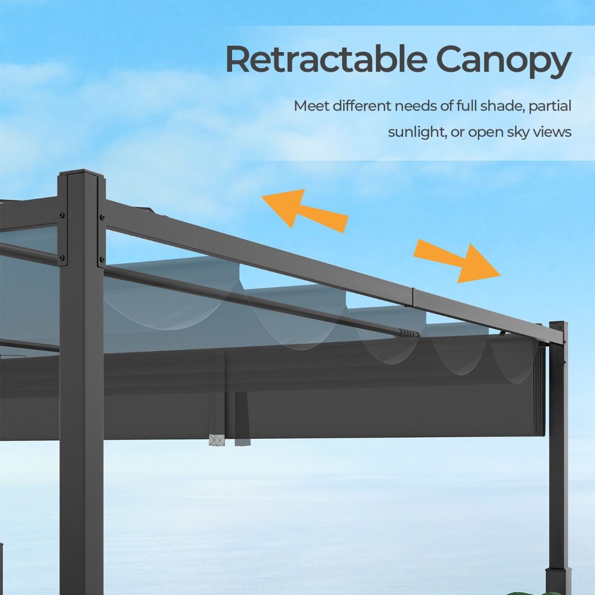 Coast Buitenpergola - uitschuifbare luifel - zware metalen kolommen - grijs en zwart - 310 x 310 cm