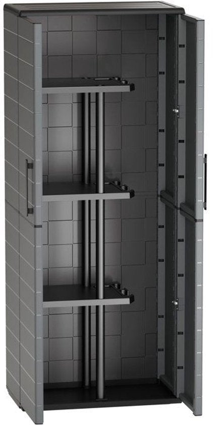 Bezemkast - TOOD - 2 deuren + 3 polypropyleen planken - 68 x 37 x H.163 cm - Grijs