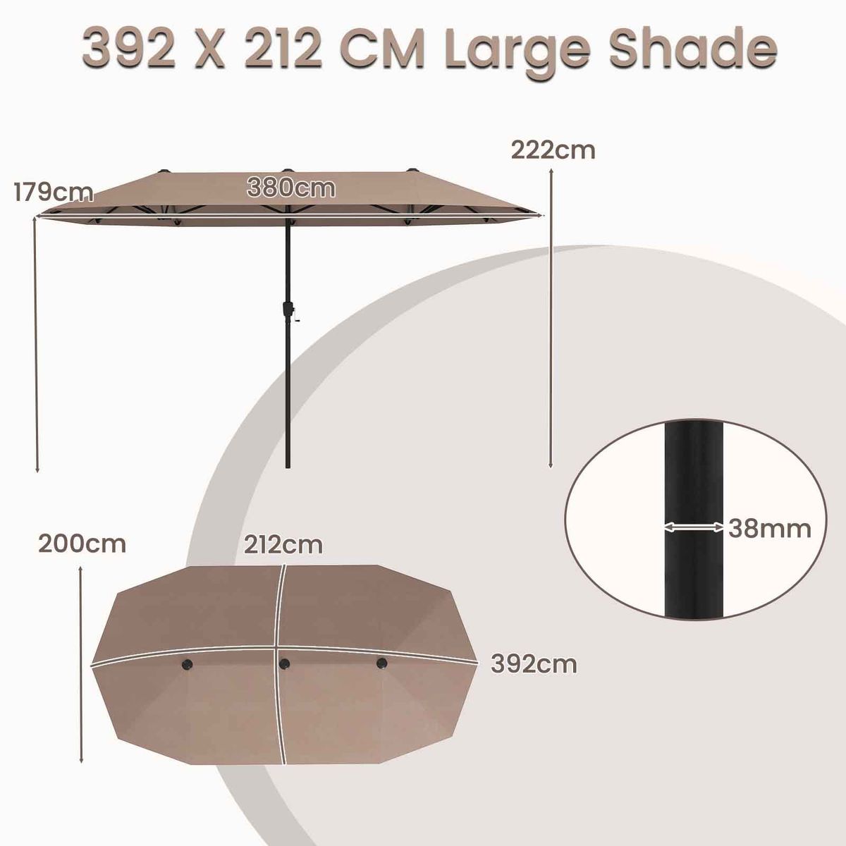 Coast Dubbele Parasol - rechthoekig - waterafstotend polyester - 400 x 215 cm - bruin