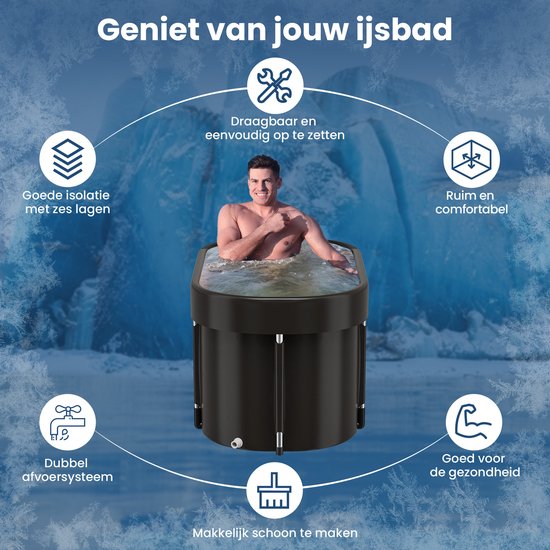 IJsbad XL - 420L - Opvouwbaar Zitbad - met Deksel - Ice Bath - Met Accessoires - Zwart - van Faas