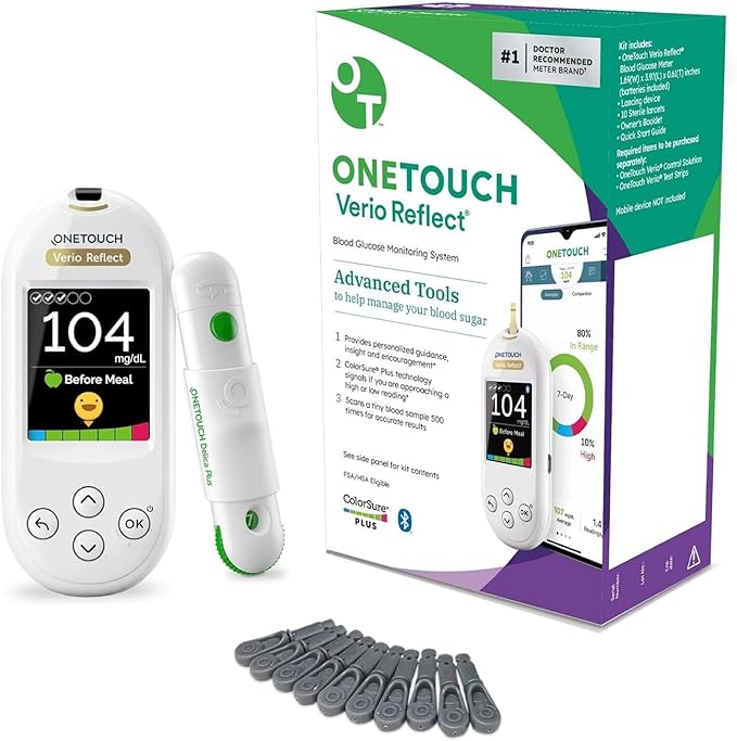 OneTouch Verio Reflect Blood Glucose Meter - Blood Glucose Monitoring - System Includes Blood Sugar Meter - Lancing Device and 10 Sterile Lancets