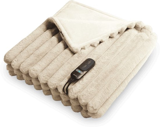 Duux Yentl Gestreept Elektrisch Warmtedeken 200x200 cm – 9 standen – Beige