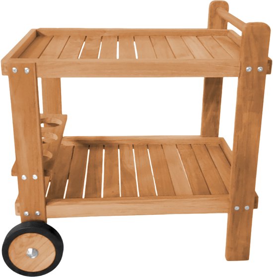 AXI Miri Teak Serveerwagen – 70 x 48 x 70 cm - Teakhout – Met 2 Wielen en 3 Flessenhouders – Buiten en Binnen – Voor Tuin, Terras en Balkon