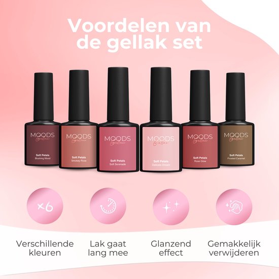 Moods Gellac 6-delige Set - Gellak Starterspakket - Gel Nagellak - 8ML - Soft Petals - Gellac - Nagels - Chique Kleuren