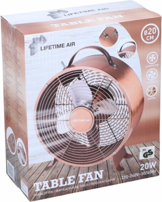 Lifetime Air Tafelventilator – 2 Snelheden – 20 W – 26 x 12 x 31 cm – Koper