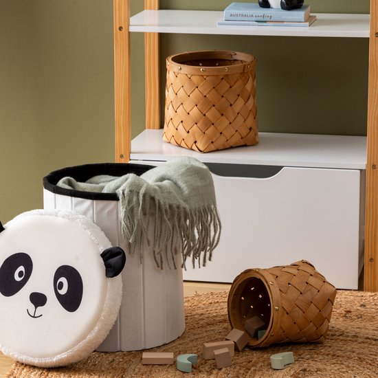 Atmosphera Panda Opvouwbare Poef - Opberger - Ø30xH38cm - Zwart/Wit