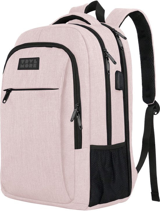 TRVLMORE Rugtas - 36L - 17,3 Inch - Laptop Rugzak met USB - Schooltas - Heren en Dames - Tas -Levenslange - Roze