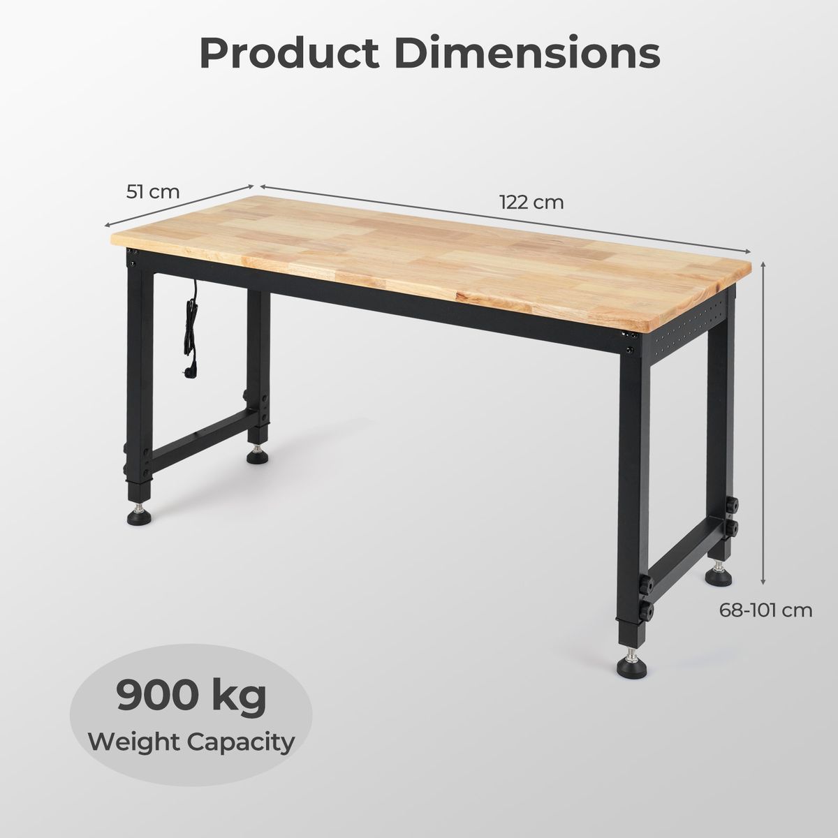 Coast Werkbank - in hoogte verstelbaar - metalen frame met gatenwand - naturel/zwart - 122 x 51 cm