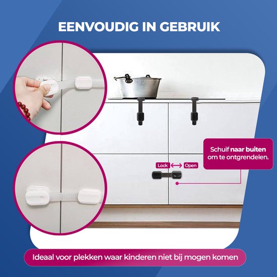 Roegaarden Kinderslot kastjes - kastbeveiliging voor kinderen - Zonder boren - Zwart - 8 Stuks