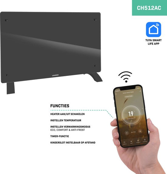 VONROC Elektrische Kachel - 1000/2000W - Wifi & Handmatig - Grijs
