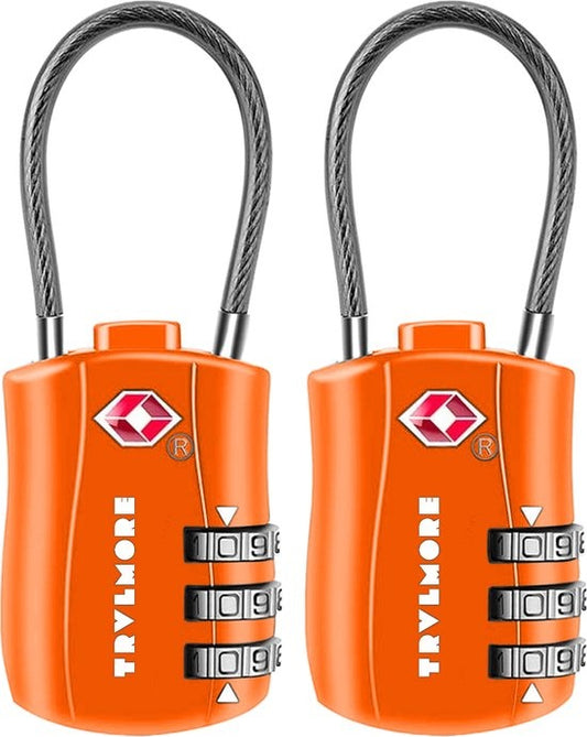 TRVLMORE Kofferslot - TSA Reisslot - Hangslot - 3 Cijferig - 2 Stuks - Cijferslot - Oranje