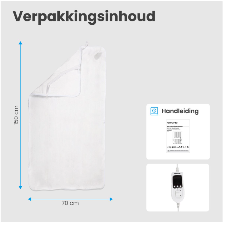 Auronic - Elektrische Onderdeken Luxe - 150x80 cm - Wit Polyester - 9 Warmtestanden & Apart Instelbare Voetzone - Timer & Oververhittingsbeveiliging - Wasbaar