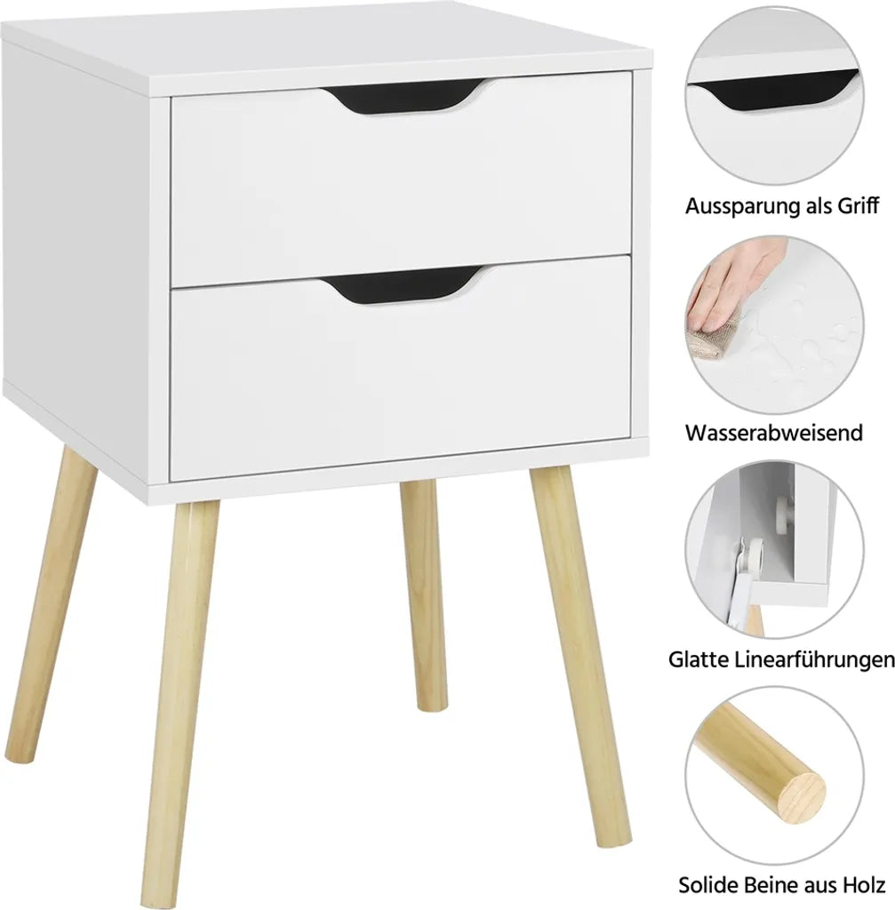 Yaheetech Set van 2 Nachtkastjes 40 x 40 x 61 cm - Wit - Houten Bijzettafels met 2 Laden