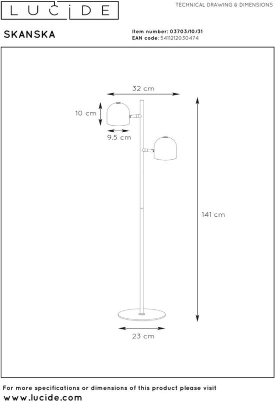 Lucide SKANSKA - Vloerlamp - LED 3 StepDim - 2x5W 3000K - Wit