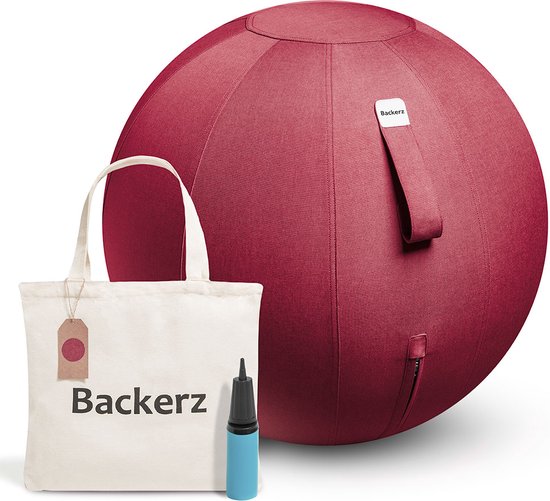 Bckz Zitbal Kantoor en Thuis 65 CM - Luxe Yoga Bal - Zitballen met Hoes - Ergonomische Bureaustoel Bal - Linnen Rood