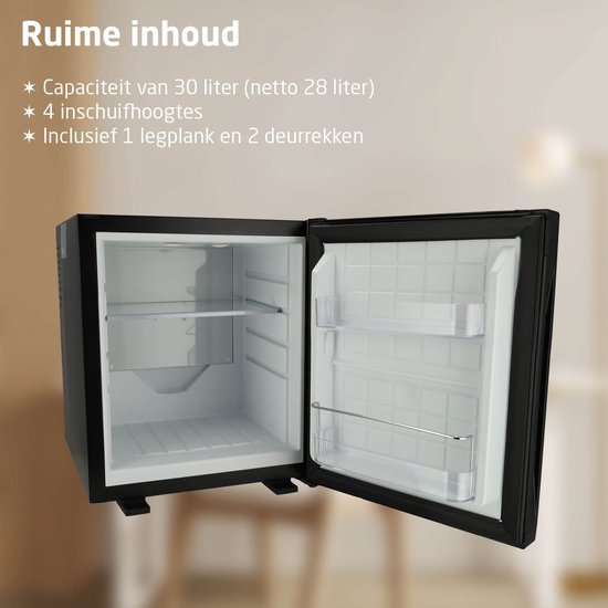 BREND BR-2225 Mini Koelkast Vrijstaand - 30 Liter – Tafelmodel Fridge - Instelbare Temperatuur – Minibar - Verstelbare Deurrichting – Zwart