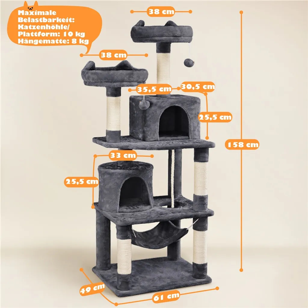 Yaheetech Krabpaal 158cm - Multi-Level - Sisal - Platforms - Donkergrijs