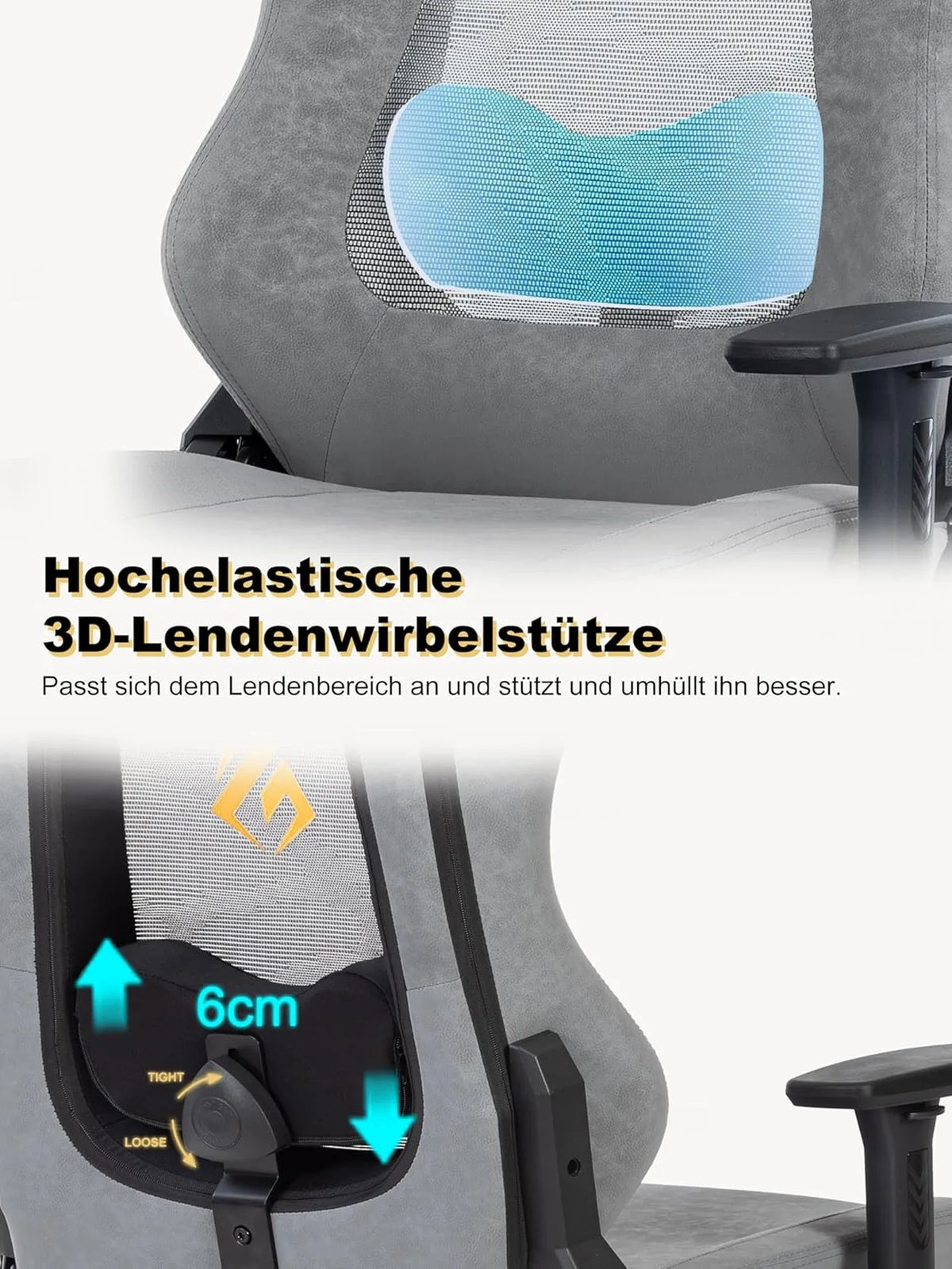 SYMINO Ergonomische Gamingstoel met Ademende Rugleuning – Vintage PU-Leer – Grijs – Metaal en Schuum