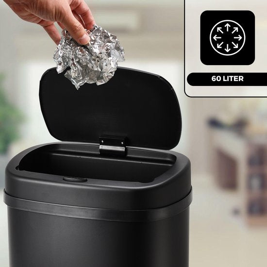 Bayt Prullenbak - Prullenbak 60 Liter - Vuilnisbak - Afvalbak - Metaal - Zwart