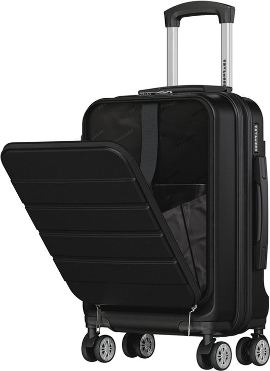 TRVLMORE Handbagage Koffer 44L met Voorvak – TSA-slot – USB-poort – Zwart
